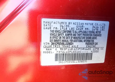 2020 Nissan Kicks Sr z USA, uszkodzony, nr VIN 3N1CP5DV0LL528031